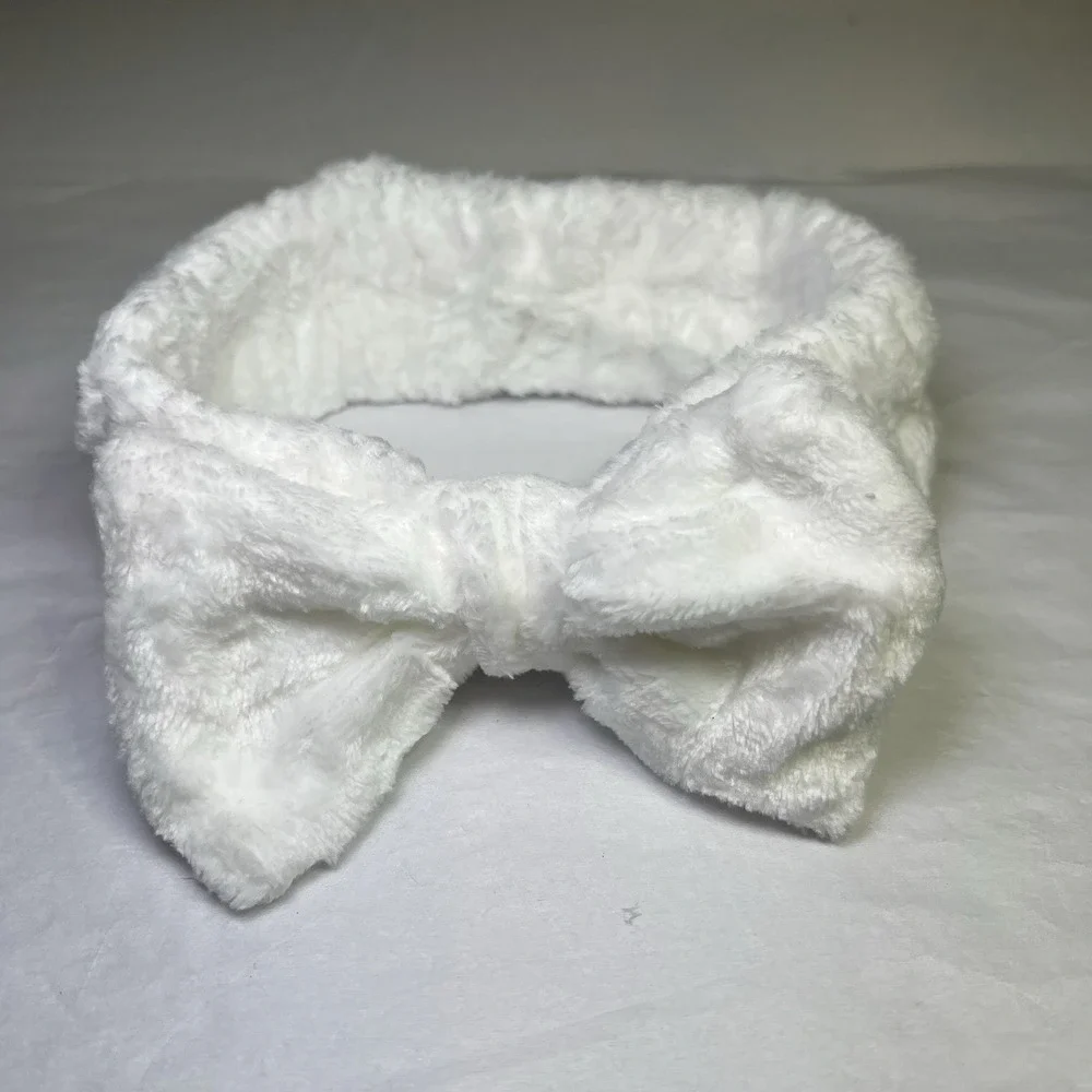 Set Of 5 SPA Headbands White Soft Makeup Headband Fleece Bow Face Wash for Women